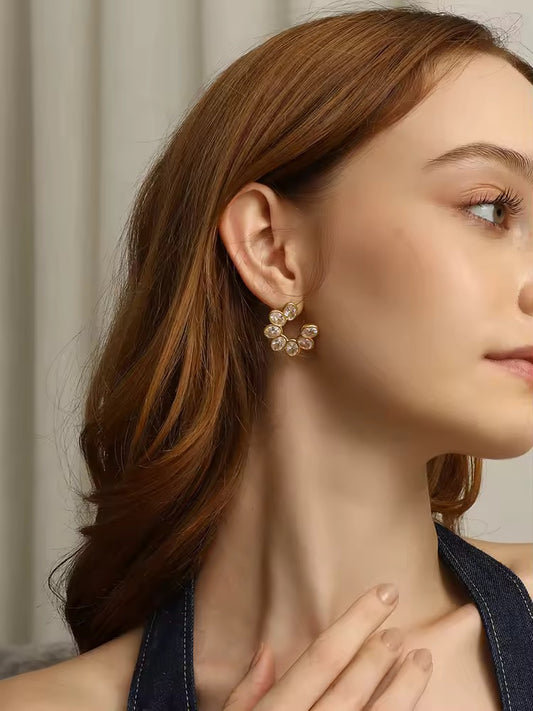 Crystal Flower Stud Earrings – Gold Plated Stainless Steel