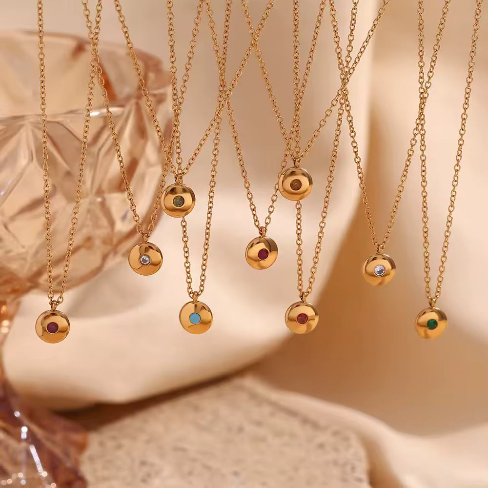 Birthstone Pendant Necklace – 18K Gold Plated Stainless Steel