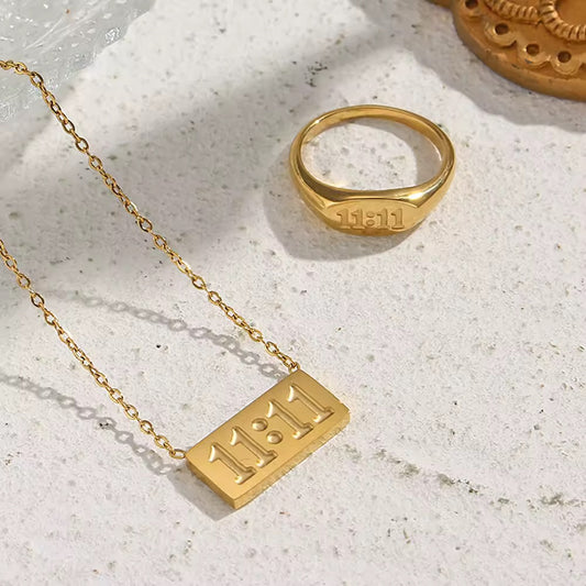 11:11 Necklace & Ring Set – Gold Plated Stainless Steel