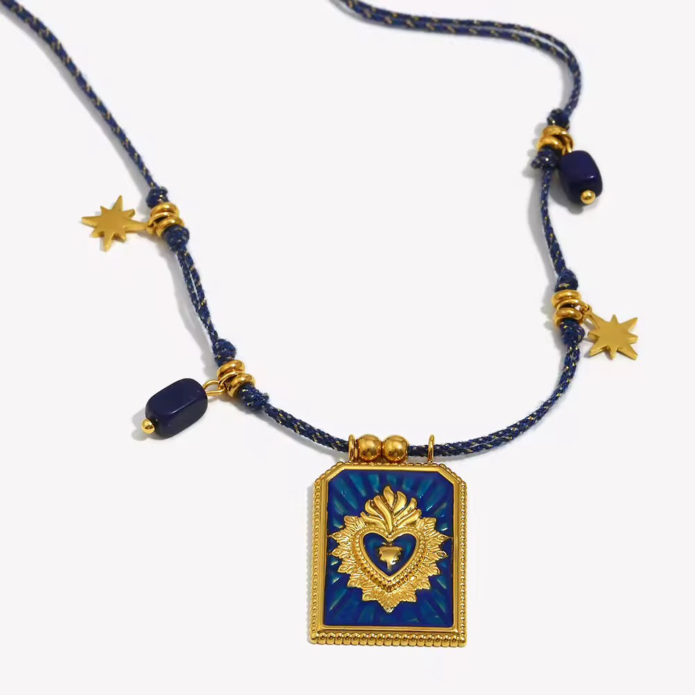 Blue Heart Pendant Necklace – Gold Plated Stainless Steel