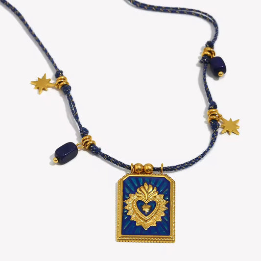 Blue Heart Pendant Necklace – Gold Plated Stainless Steel