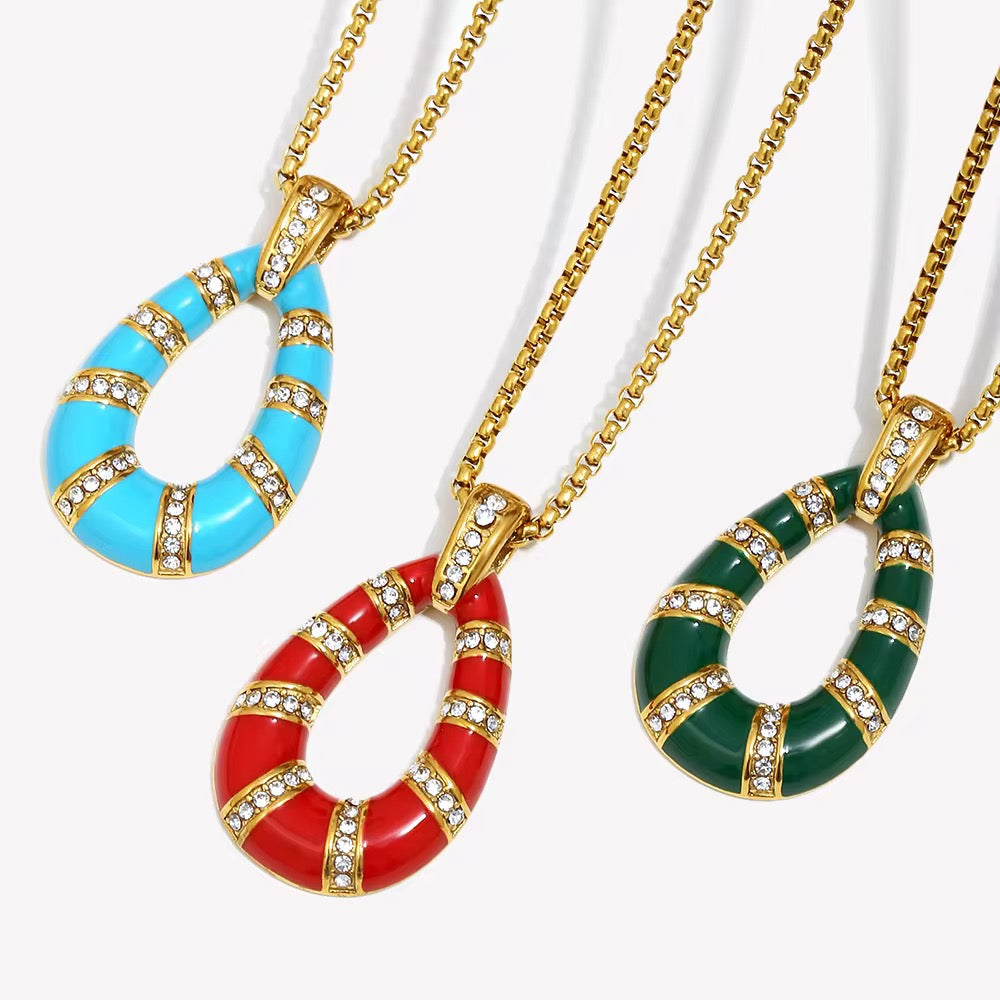 Colorful Teardrop Pendant Necklace – 18K Gold Plated Stainless Steel