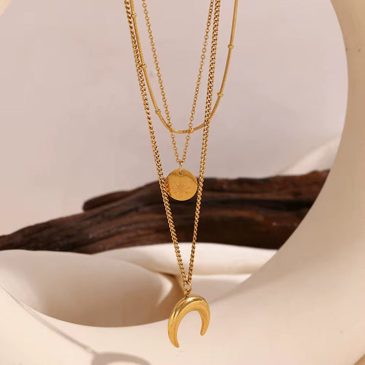 Layered Crescent Moon Necklace – Gold Plated Stainless Steel