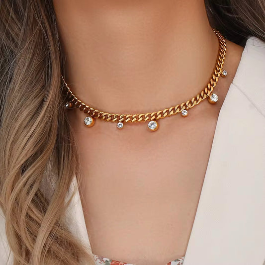 Chunky Crystal Drop Cuban Link Necklace – Gold