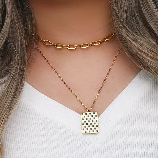 Square Pendant Gold Necklace