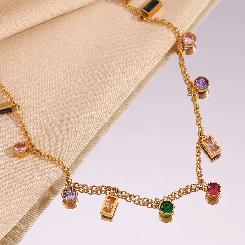 Colorful Crystal Charm Gold Necklace