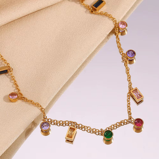 Colorful Crystal Charm Gold Necklace