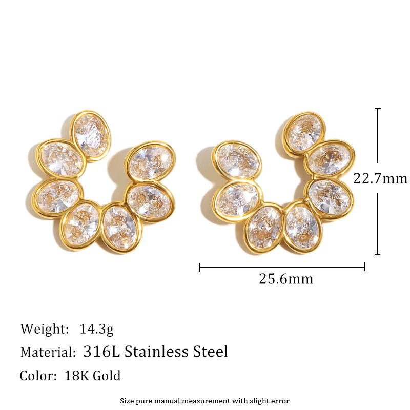 Oval Crystal Statement Earrings – 18K Gold 316L Stainless Steel