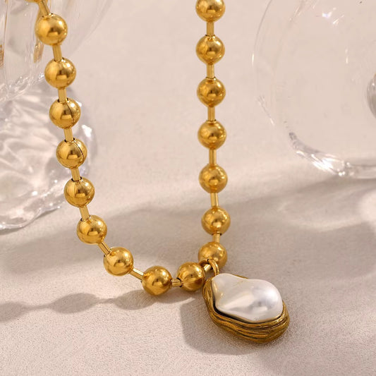 Pearl Pendant Beaded Necklace – 18K Gold Stainless Steel