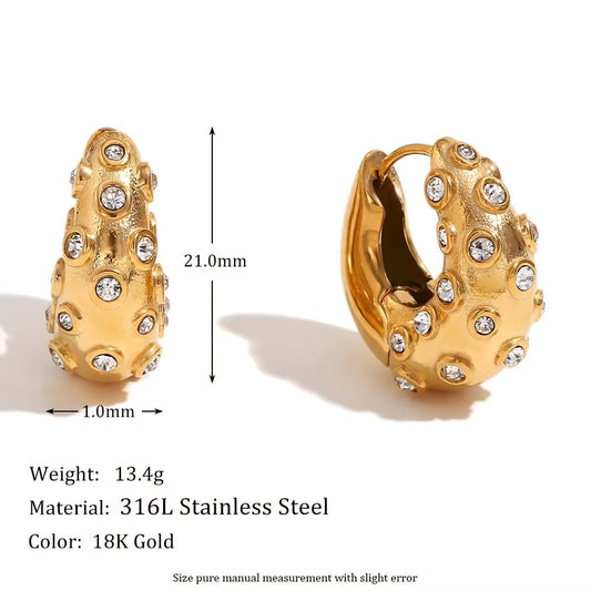 Crystal Statement Hoop Earrings – 18K Gold 316L Stainless Steel