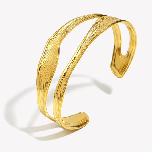 Sculpted Open Cuff Bracelet – 18K Gold 316L Stainless Steel